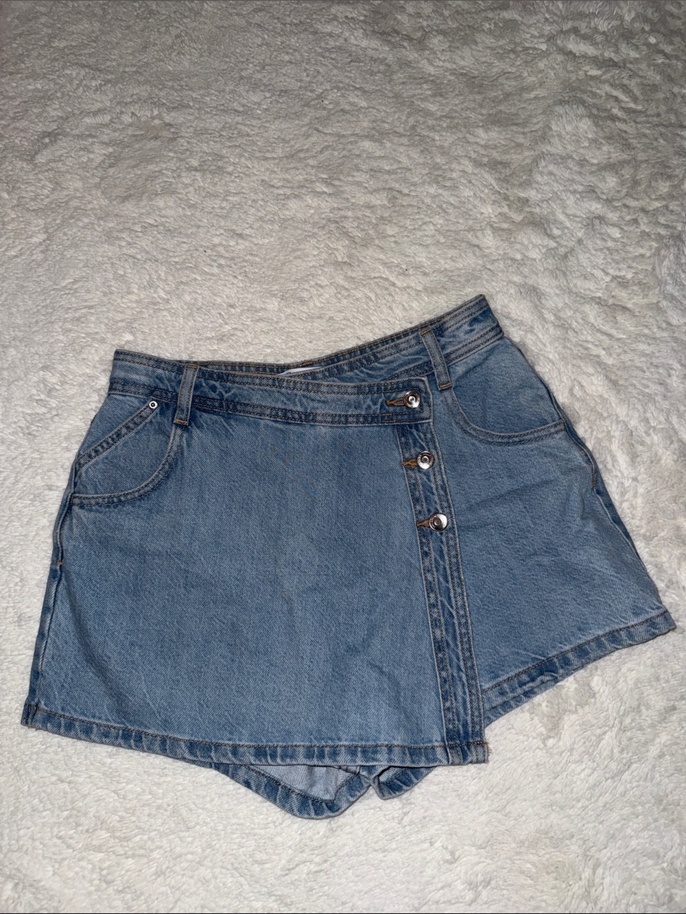 Zara Light Blue Denim Skort with Asymmetrical Button Detail